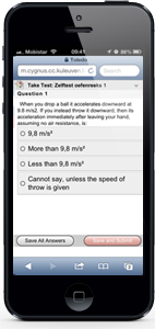 Een voorbeeld van een vraag in een toets op een mobiel toestel